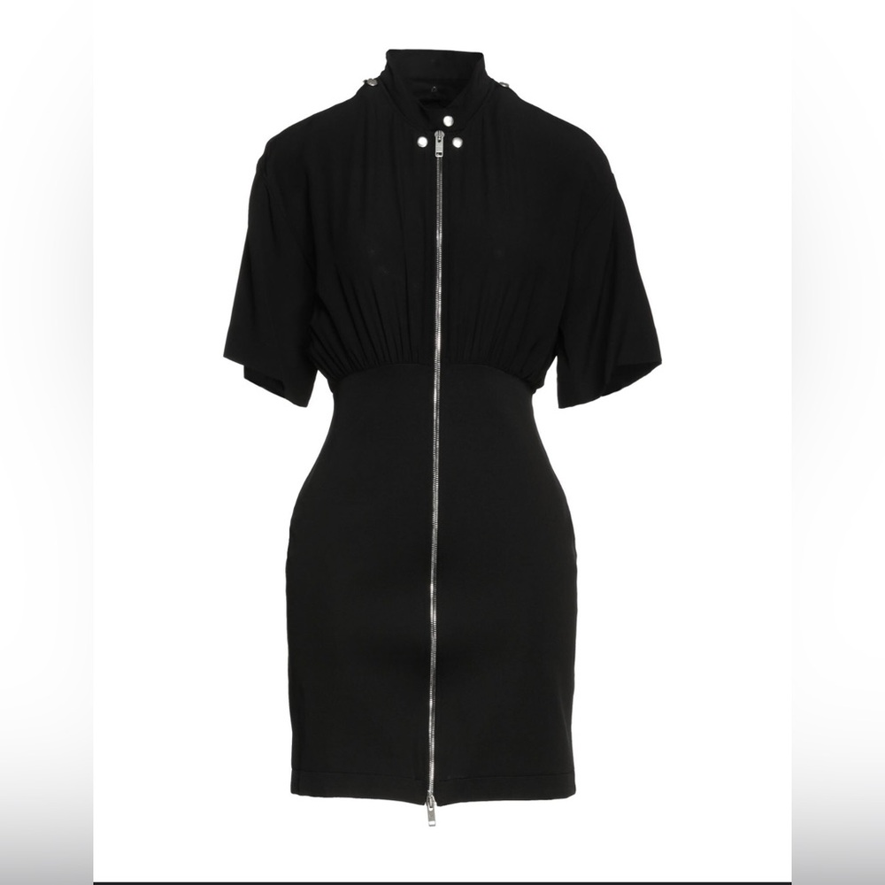 Givenchy Black Zip-Up Mini Dress with High Neck & Silver Hardware, Size 34,
